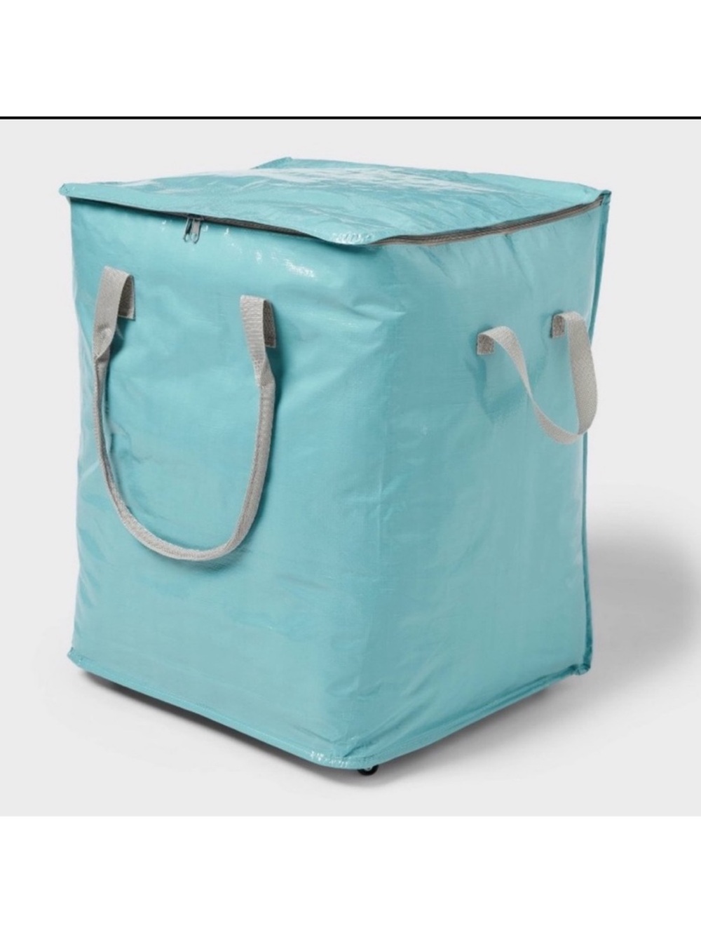 Brightroom Pewter Aqua Storage Bag Collapsible Wheels Rolling Tote NWT